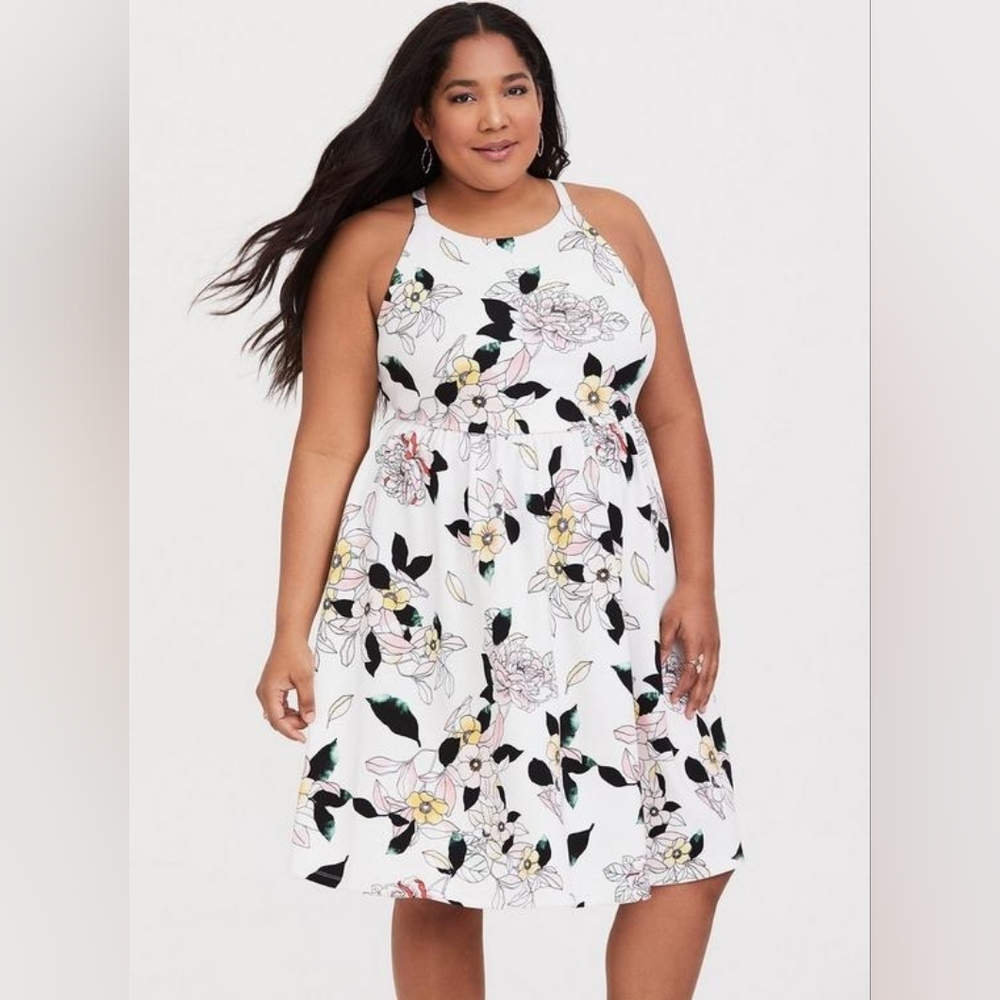 Torrid Mini Textured Knit White Floral Sleeveless Skater Dress Women's Size 3X